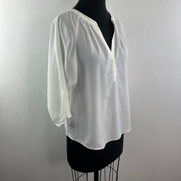 JOIE Yareli White Blouse Pleated Split Neck Raglan Sleeve Pullover Size Small S - Picture 3 of 10